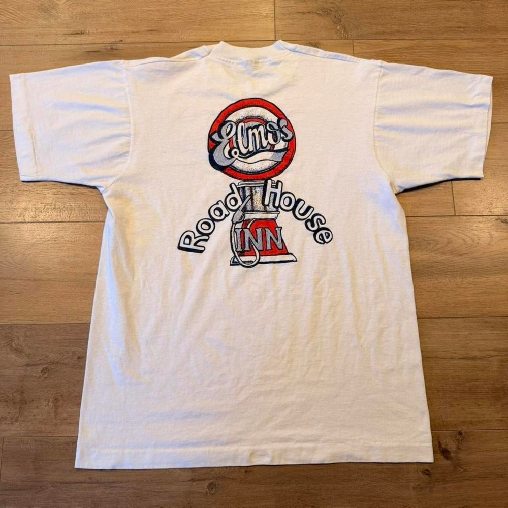1980s vintage white t-shirt graphic tee Elm's Roadhouse Inn single stitch